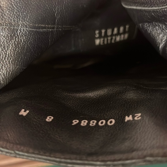 Stuart Weitzman Classic Black Suede Zip Wedge Heel Pleated Stitch Booties Sz 8 - Picture 15 of 16